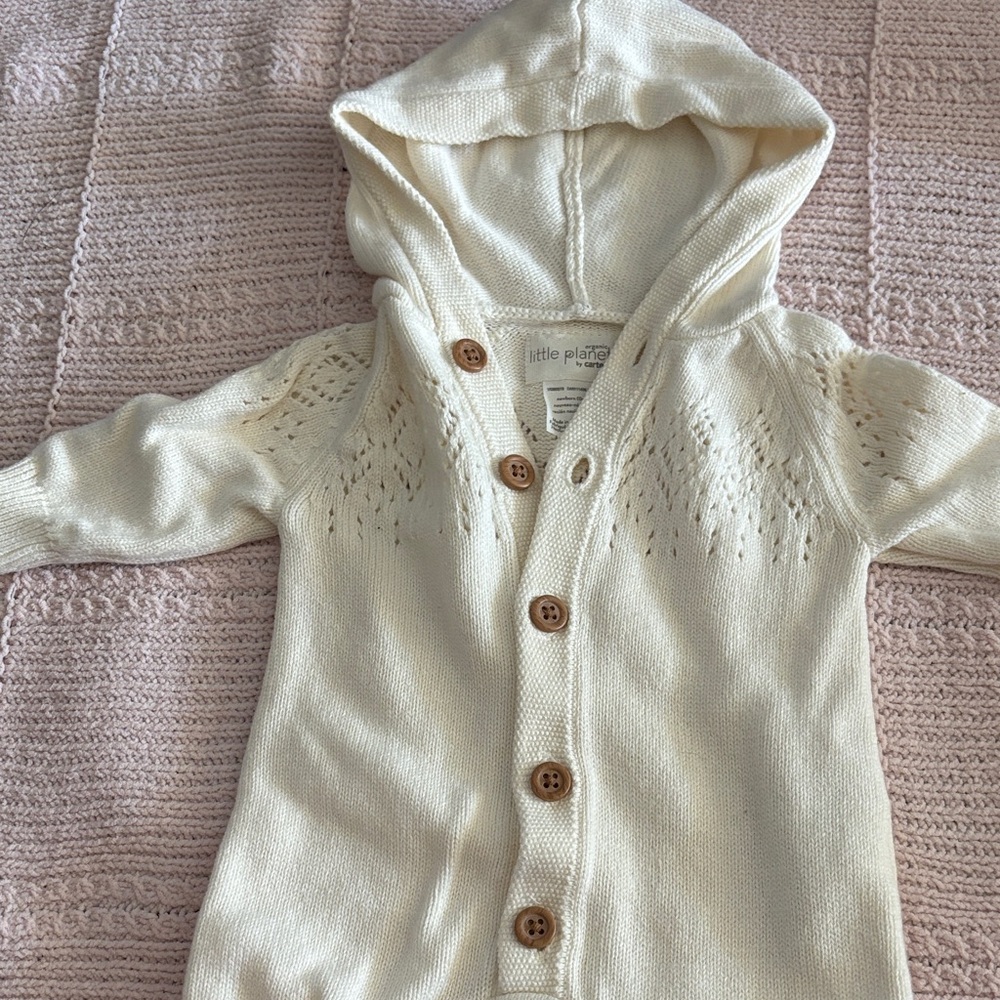 Little Planet Cream Knit Hooded Footie